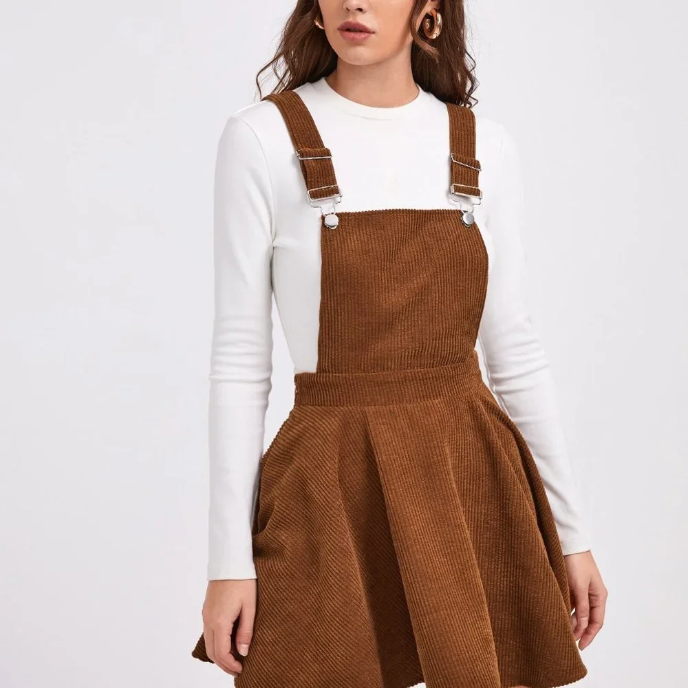 Rust Brown Casual womens Solid Rib-knit Overall Dress - Picture 2 of 5